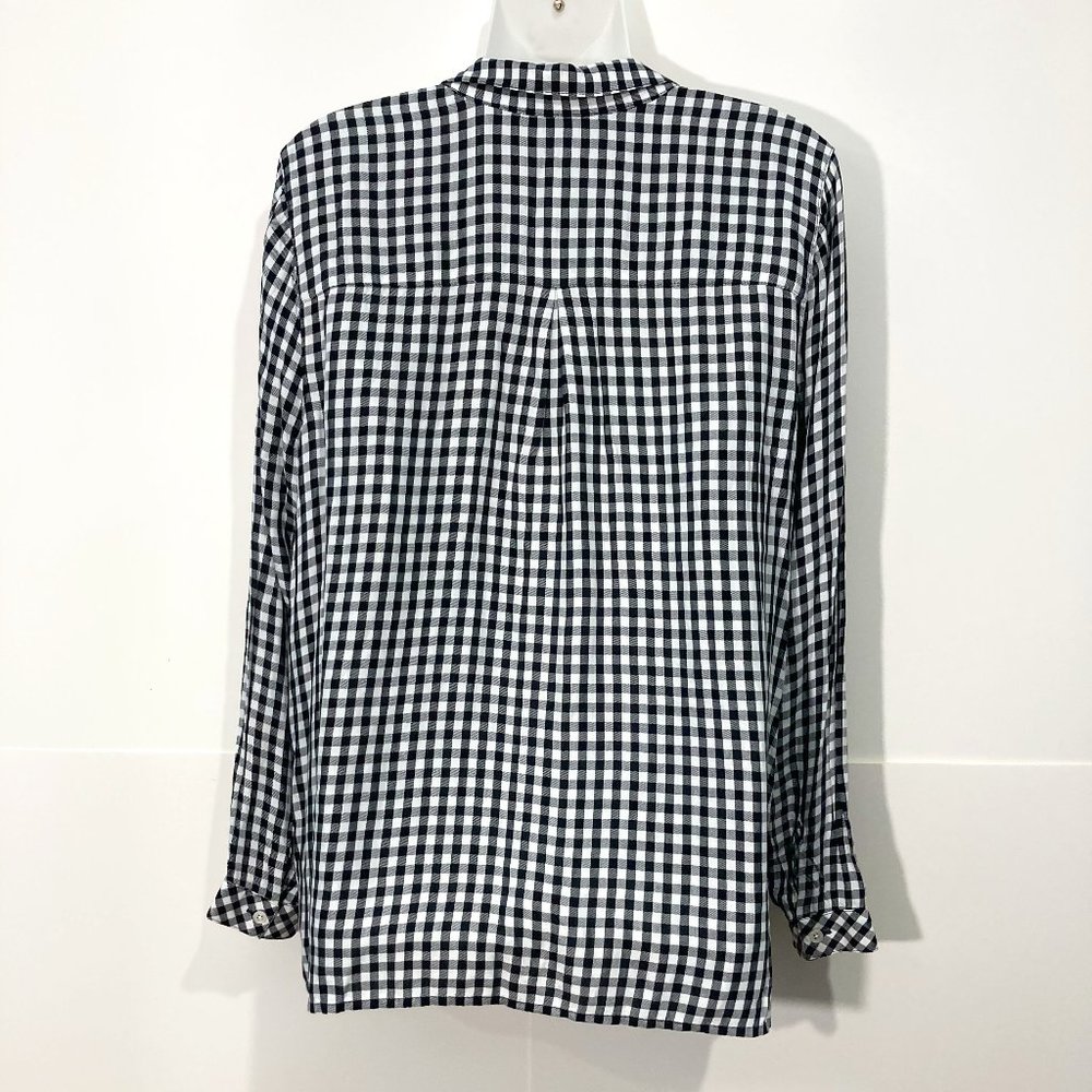 J Jill Button up shirt black white gingham single pocket long sleeve soft size M - Picture 3 of 12